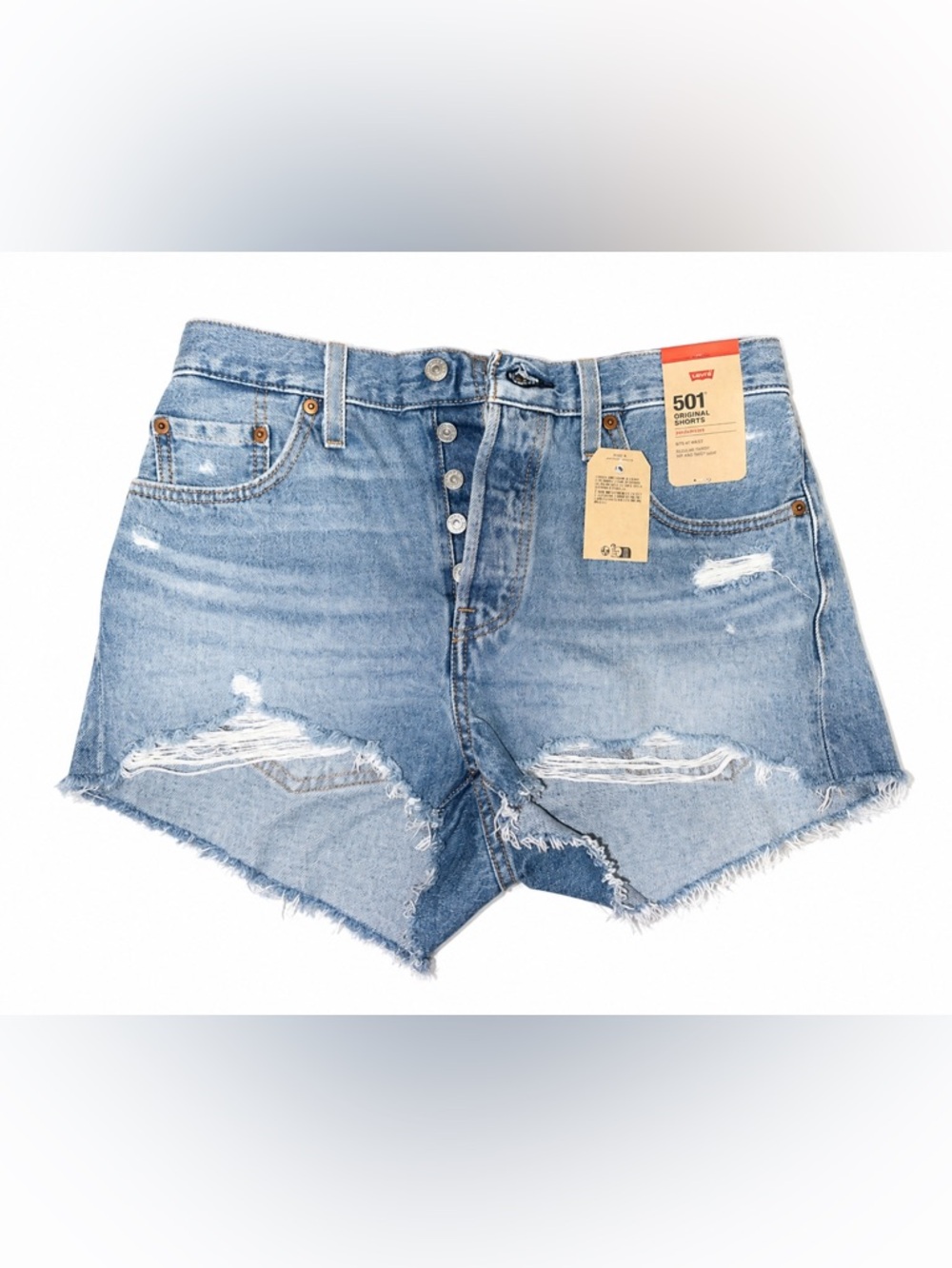 Levi's Light Blue Frayed High-Rise Denim Shorts